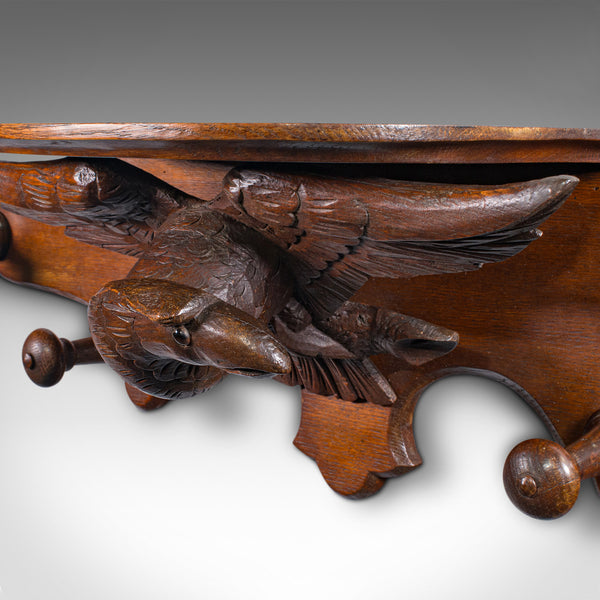Antique Carved Eagle Coat Rack, Scottish, Oak, Hall Peg Mount, Victorian, C.1900