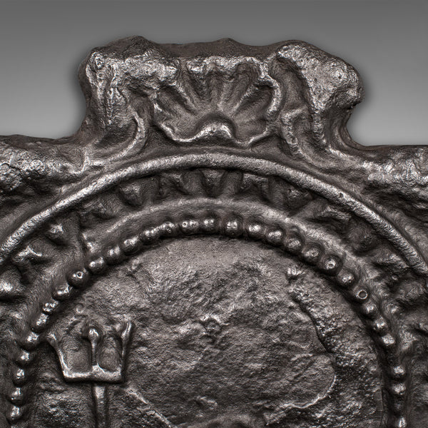 Large Antique Decorative Fire Back, English Cast Iron, Fireplace, Georgian, 1800