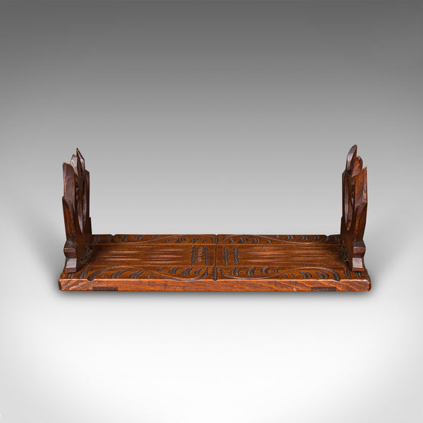 Antique Carved Bookslide, Continental, Fruitwood, Extending Book Rest, Edwardian