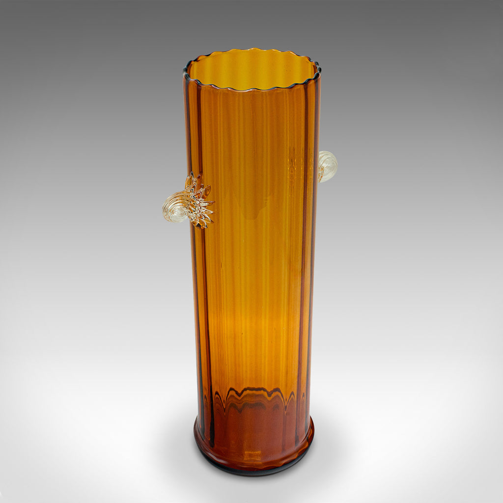 Tall Vintage Ribbed Vase, French, Art Glass, Flower Sleeve, Art Deco, Circa 1930