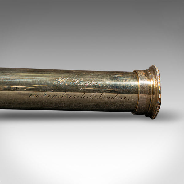 Antique 3 Draw Telescope, English, Fruitwood, Brass, Henry Hughes, Victorian