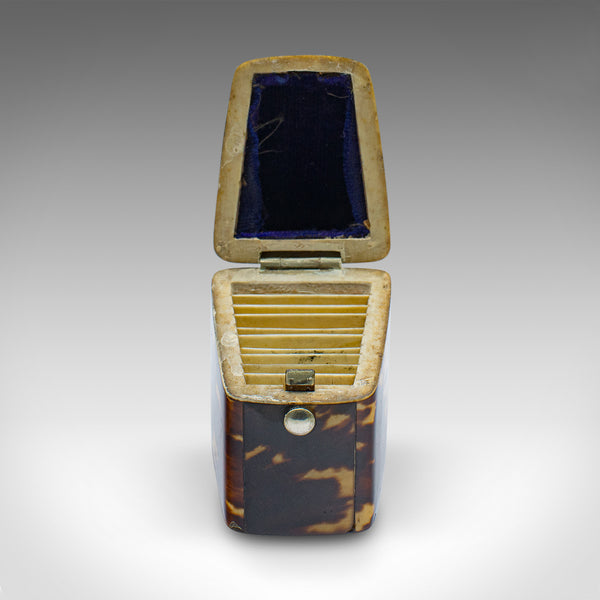 Small Antique Lady's Stamp Box, English, Faux Tortoiseshell Case, Edwardian