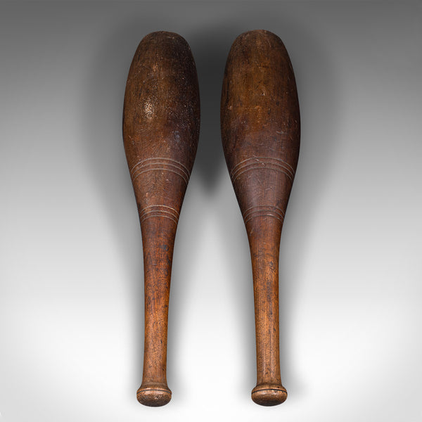 Pair Of Antique Exercise Clubs, English, Weighted Beech, Fitness Aid, Circa 1920