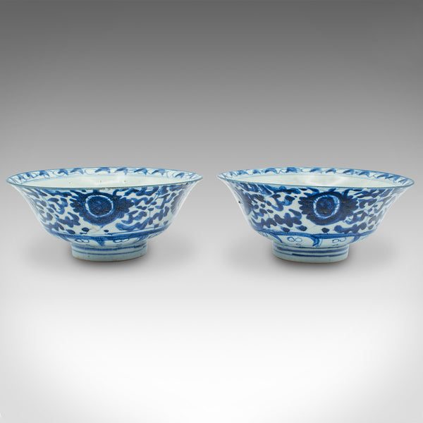 Pair Of Antique Blue and White Serving Bowls, Chinese, Ceramic, Dish, Victorian