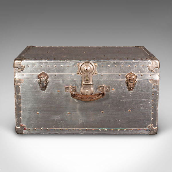 Antique Shipping Trunk, Continental, Aluminium, Travelling Chest, Edwardian