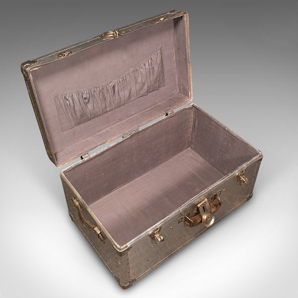 Antique Shipping Trunk, Continental, Aluminium, Travelling Chest, Edwardian