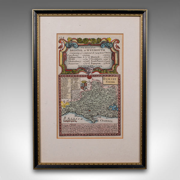 Antique Road Map, Bristol to Weymouth, English, Framed Cartography, Georgian