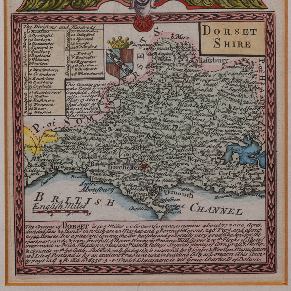 Antique Road Map, Bristol to Weymouth, English, Framed Cartography, Georgian