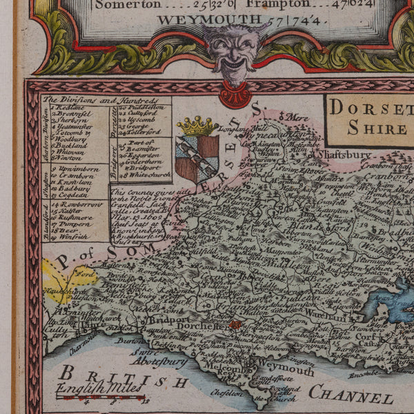 Antique Road Map, Bristol to Weymouth, English, Framed Cartography, Georgian