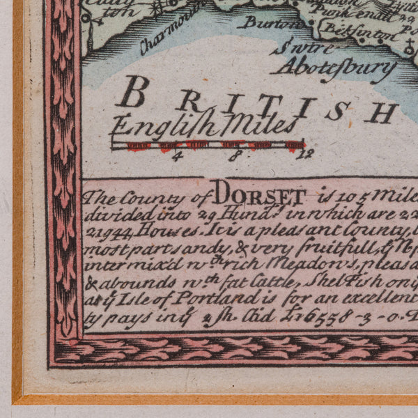Antique Road Map, Bristol to Weymouth, English, Framed Cartography, Georgian