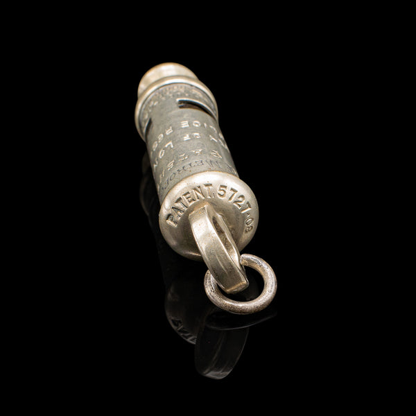 Antique London Police Whistle, English, Brass, Patented, J Hudson, Birmingham