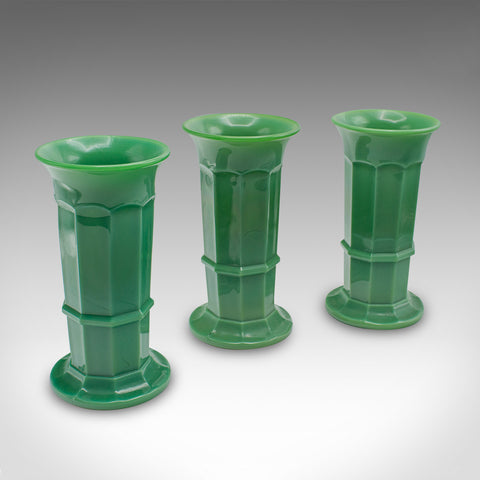 Trio Of Vintage Flower Vases, English, Glass, Candle Stand, Art Deco, Circa 1930