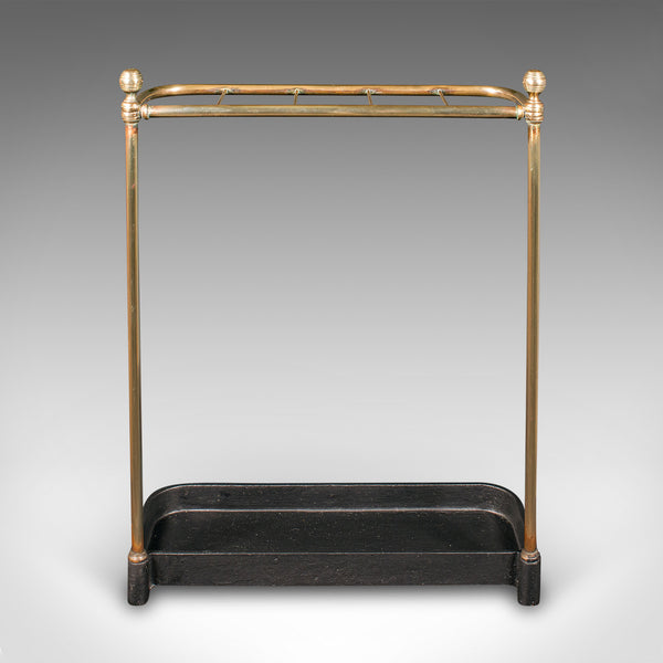 Antique Stick Loop Stand, English, Brass, Hallway, Umbrella Rack, Late Victorian
