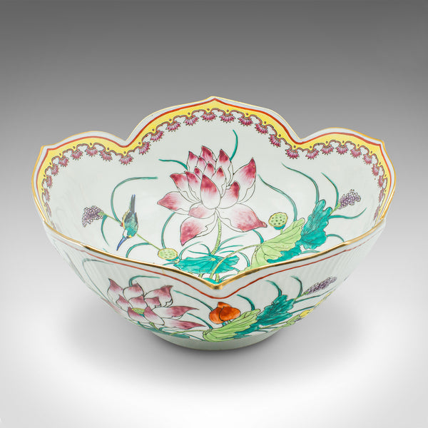 Vintage Leaf Form Fruit Bowl, Chinese, Ceramic, Dish, Lotus Flower, Art Deco