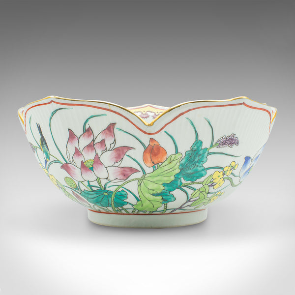 Vintage Leaf Form Fruit Bowl, Chinese, Ceramic, Dish, Lotus Flower, Art Deco