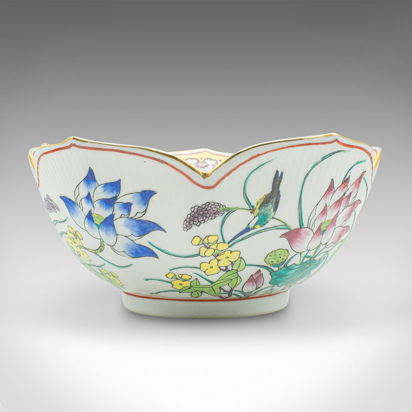 Vintage Leaf Form Fruit Bowl, Chinese, Ceramic, Dish, Lotus Flower, Art Deco
