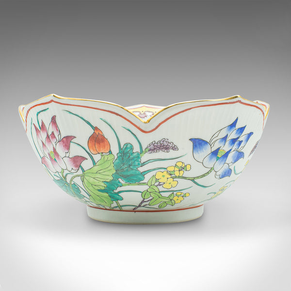 Vintage Leaf Form Fruit Bowl, Chinese, Ceramic, Dish, Lotus Flower, Art Deco
