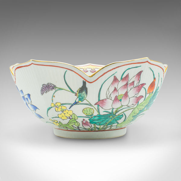 Vintage Leaf Form Fruit Bowl, Chinese, Ceramic, Dish, Lotus Flower, Art Deco