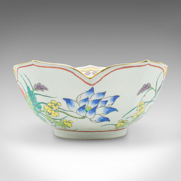 Vintage Leaf Form Fruit Bowl, Chinese, Ceramic, Dish, Lotus Flower, Art Deco