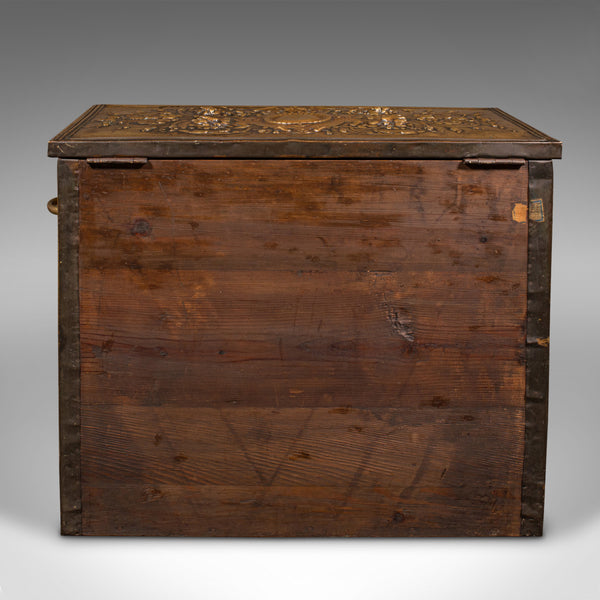 Antique Decorative Fireside Store, Belgian, Brass, Log, Coal Bin, Late Victorian