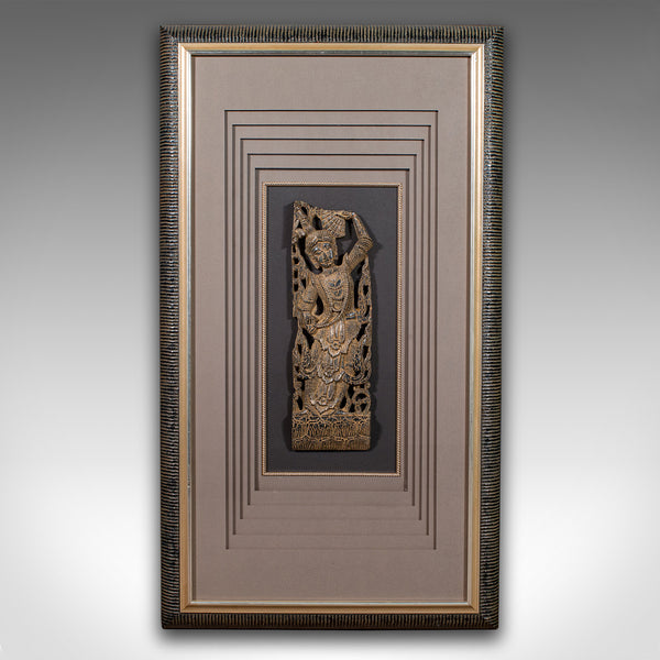 Pair Of Large Vintage Wall Carvings, Thai, Framed Relief Figures, Display Panels