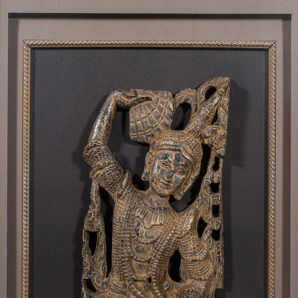 Pair Of Large Vintage Wall Carvings, Thai, Framed Relief Figures, Display Panels