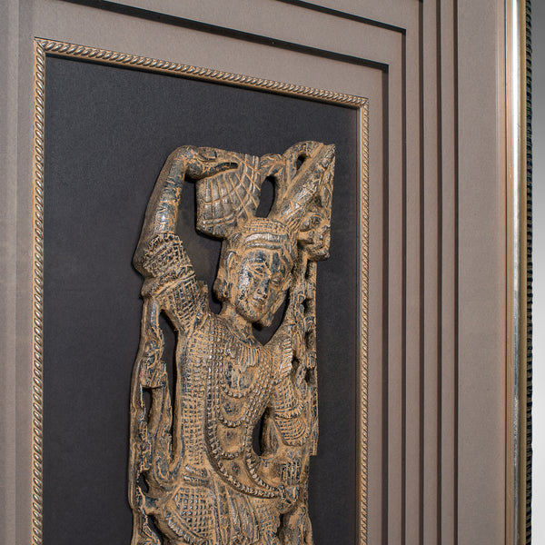 Pair Of Large Vintage Wall Carvings, Thai, Framed Relief Figures, Display Panels