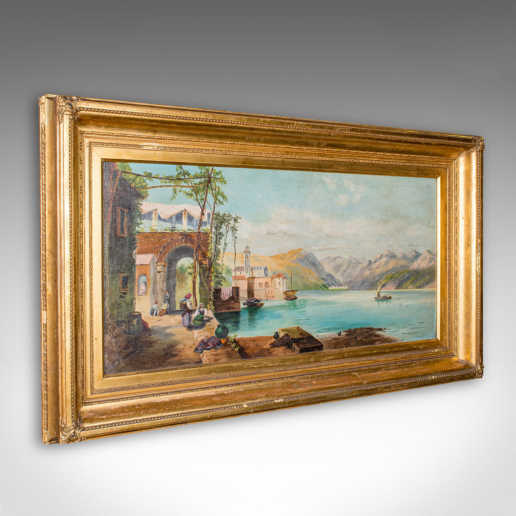 Antique Lakeside Landscape Painting, Continental School, Oil, Picture, Victorian