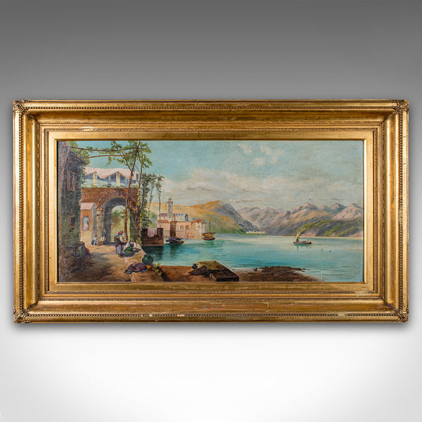 Antique Lakeside Landscape Painting, Continental School, Oil, Picture, Victorian