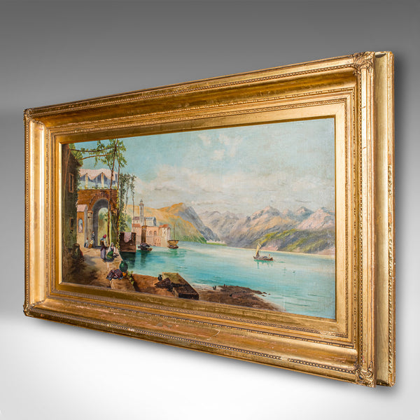 Antique Lakeside Landscape Painting, Continental School, Oil, Picture, Victorian
