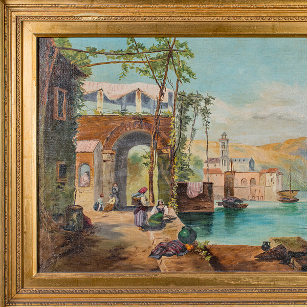 Antique Lakeside Landscape Painting, Continental School, Oil, Picture, Victorian