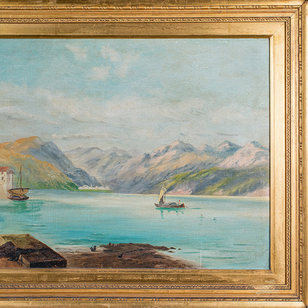 Antique Lakeside Landscape Painting, Continental School, Oil, Picture, Victorian