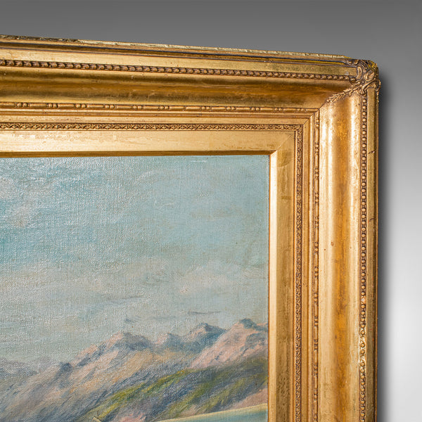 Antique Lakeside Landscape Painting, Continental School, Oil, Picture, Victorian