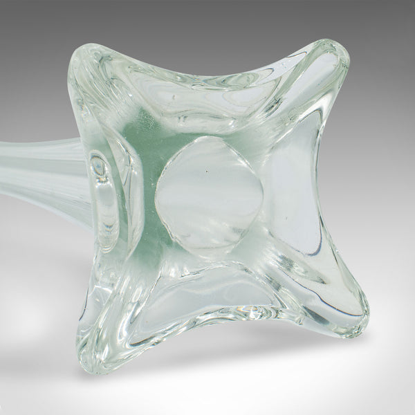 Tall Vintage Stem Vase, French, Glass, Fluted Sleeve, Flower, Mid Century, 1950