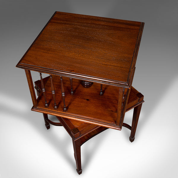 Antique Revolving Bookcase, English, Walnut, Rotating Novel Library, Edwardian