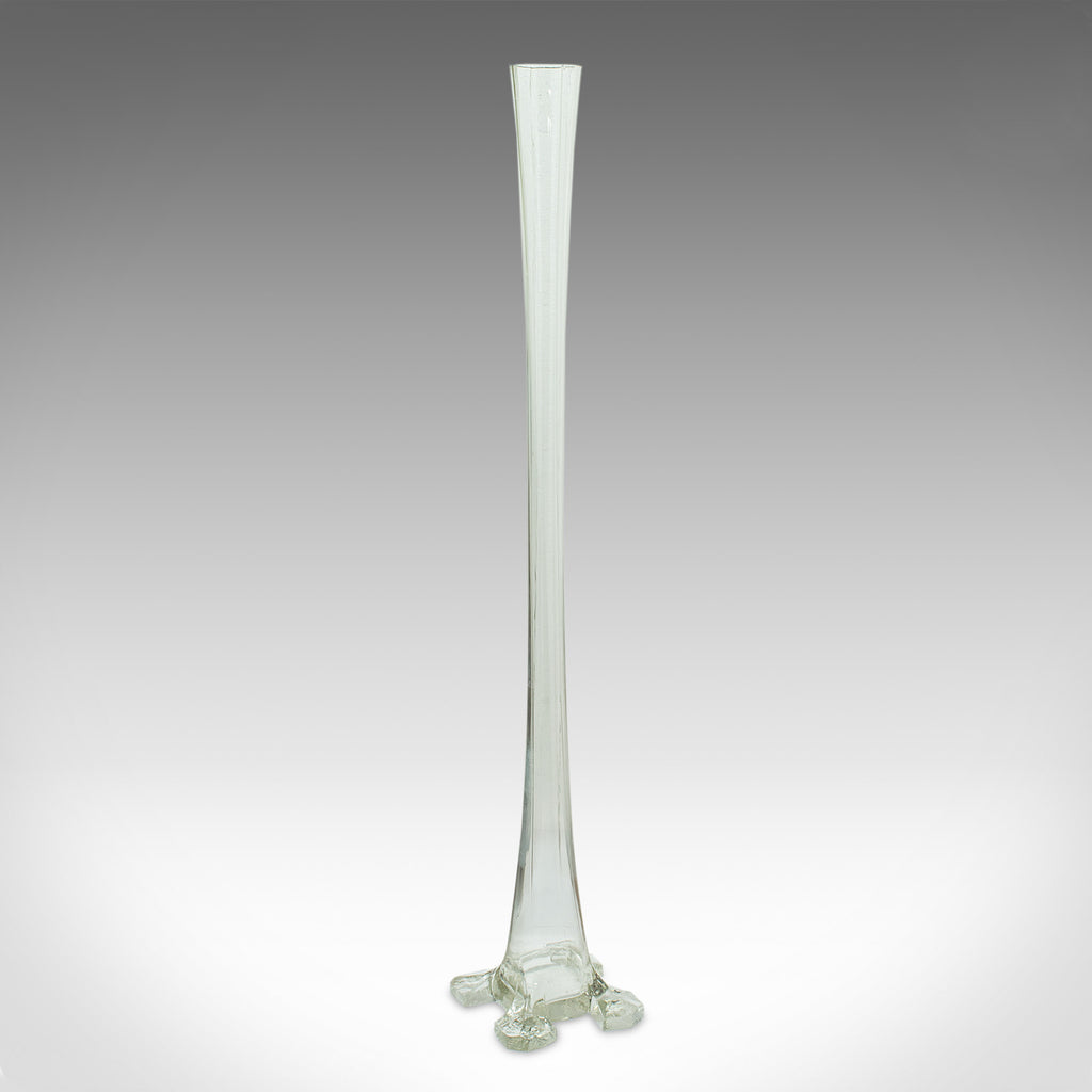 3' Tall Vintage Stem Vase, French Glass, Fluted Flower Sleeve, Mid Century, 1960