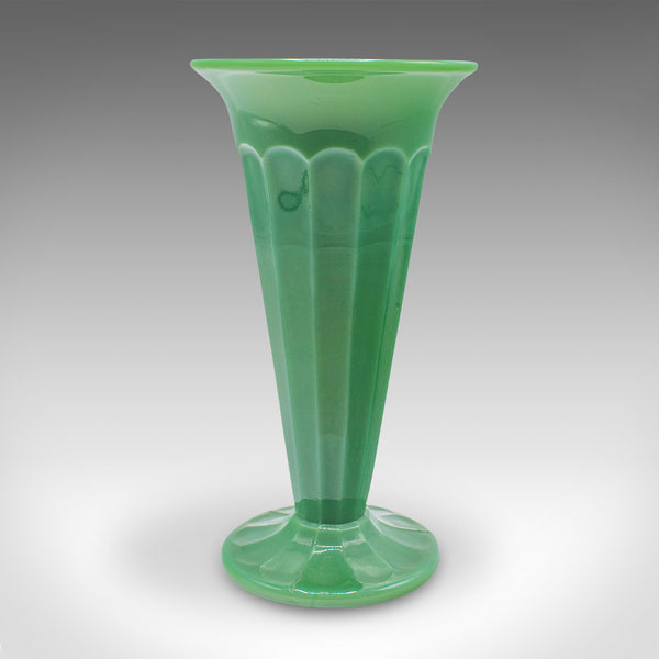 Pair Of Vintage Trumpet Vases, English, Cloud Glass, Flower Sleeve, Art Deco