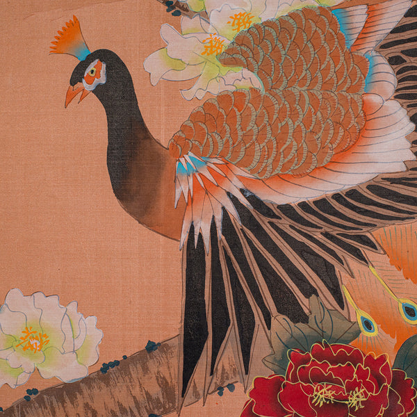 6' Tall Vintage Scroll Watercolour Painting, Chinese Art, Silk Cotton Wall Panel