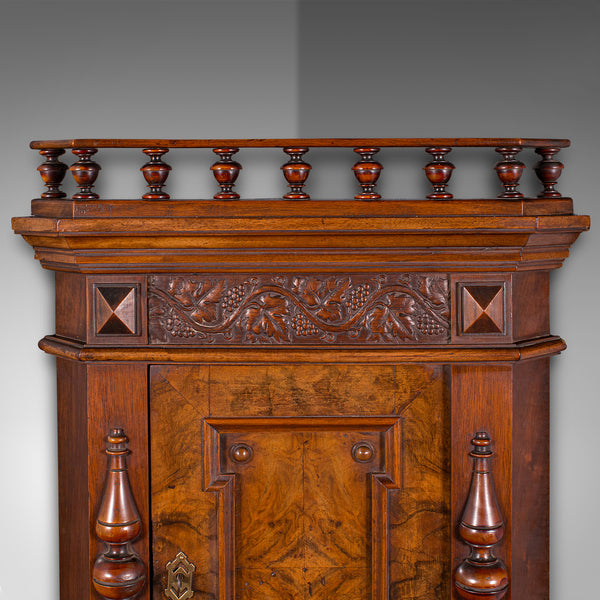 Small Antique Corner Wall Cupboard, Italian, Walnut, Cabinet, Victorian, C.1900