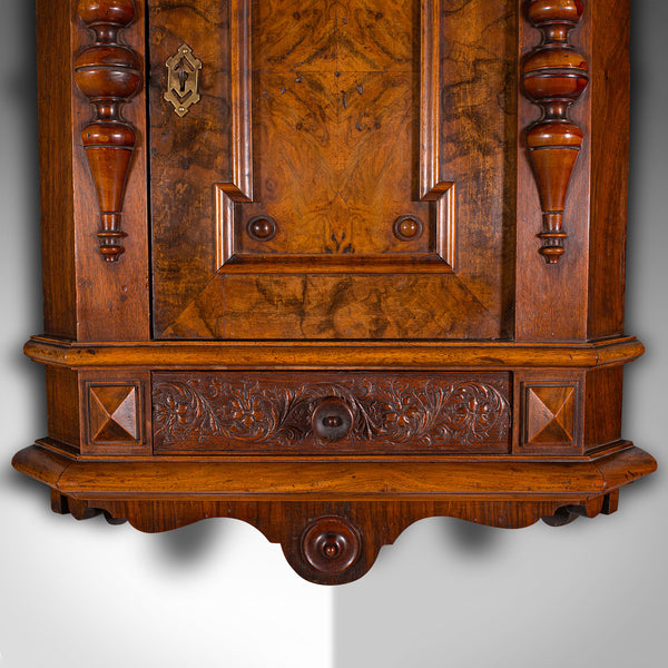 Small Antique Corner Wall Cupboard, Italian, Walnut, Cabinet, Victorian, C.1900