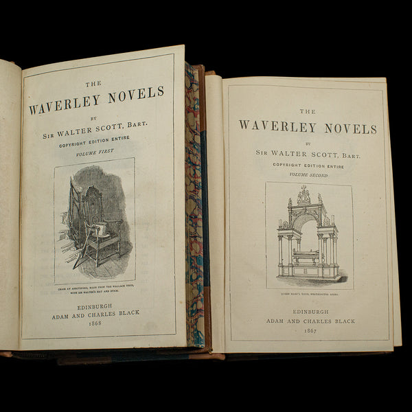 Antique 4 Vols, Waverley Novels, Walter Scott, Scottish, Literary Set, Victorian