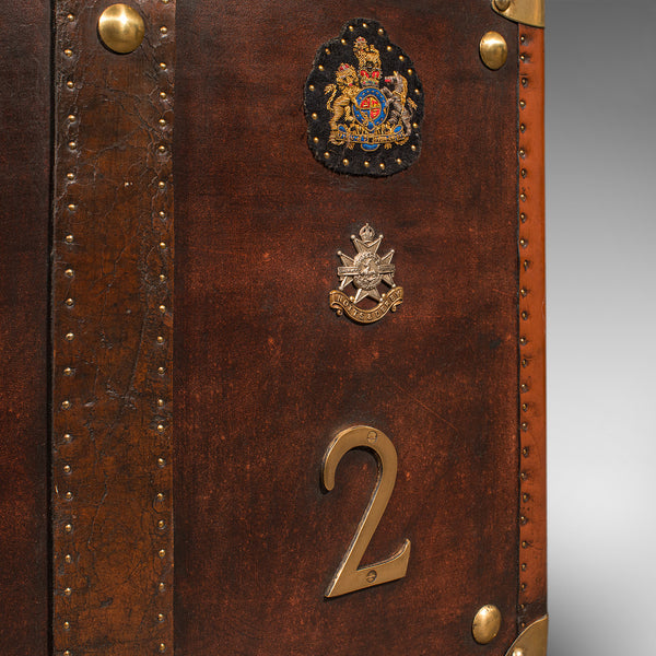 Pair Of Vintage Officer's Campaign Trunks, English, Leather, Cases, Nightstand