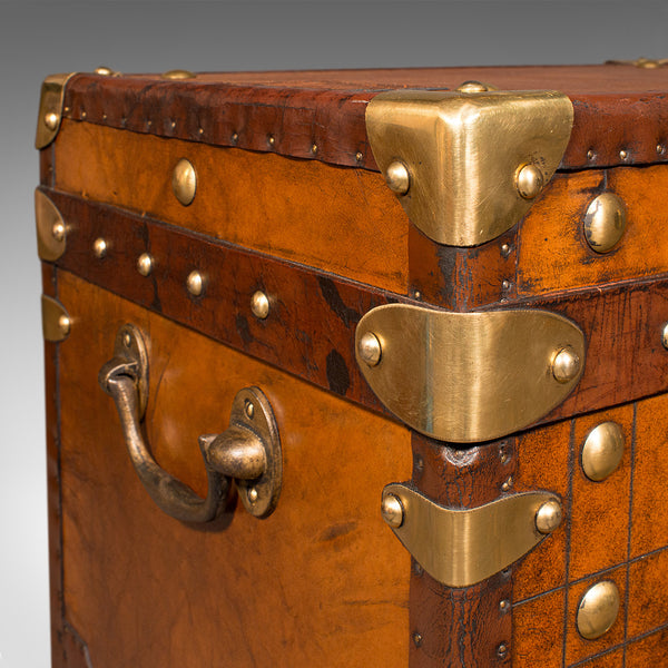 Pair Of Vintage Luggage Trunks, English, Leather, Bedside Nightstand, Campaign