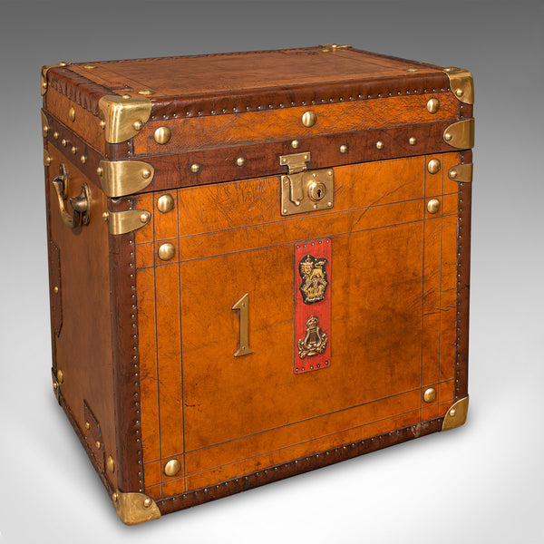 Pair Of Vintage Luggage Trunks, English, Leather, Bedside Nightstand, Campaign