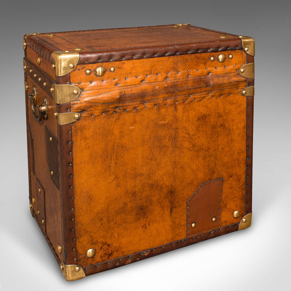 Pair Of Vintage Luggage Trunks, English, Leather, Bedside Nightstand, Campaign