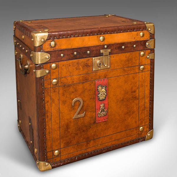 Pair Of Vintage Luggage Trunks, English, Leather, Bedside Nightstand, Campaign