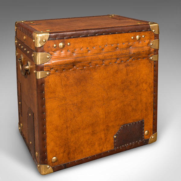 Pair Of Vintage Luggage Trunks, English, Leather, Bedside Nightstand, Campaign