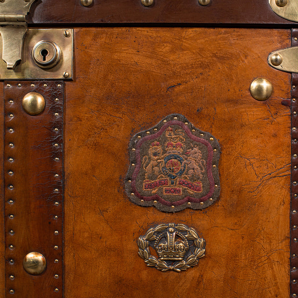 Pair Of Vintage Officer's Campaign Luggage Boxes, English, Leather, Nightstand