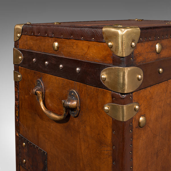 Pair Of Vintage Officer's Campaign Luggage Boxes, English, Leather, Nightstand
