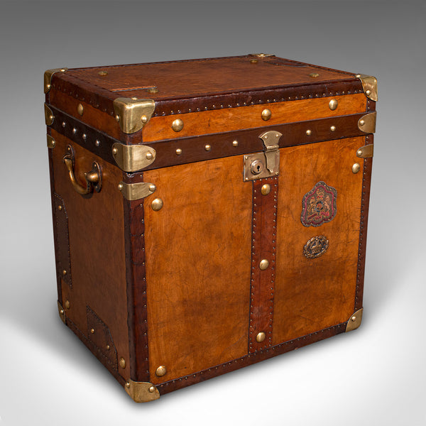 Pair Of Vintage Officer's Campaign Luggage Boxes, English, Leather, Nightstand